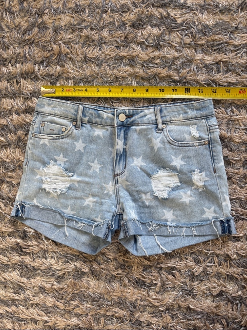 Tractr Light Blue Star-Print Distressed Denim Cotton Shorts - Picture 3 of 7
